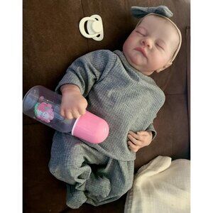 🆕18 inch Full Cloth Body With Vinyl Limbs Baby Doll Levi-Gray Reborn Baby Girl